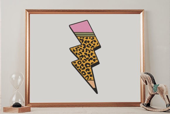 Leopard Print Lightning Shape Pencil Embroidery Design